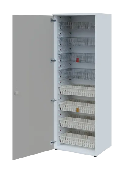 EUROMEDICA D - 66/M skříň léková boxová, 1-dveřová, levá, 1950x660x535, korpus bílý, dvířka šedá